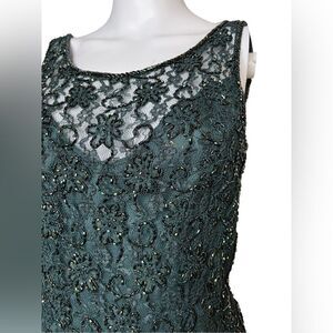 Y2K Beaded Lace Deep Green Carmen Marc Valvo Cocktail Dress W/ Jacket Size 4